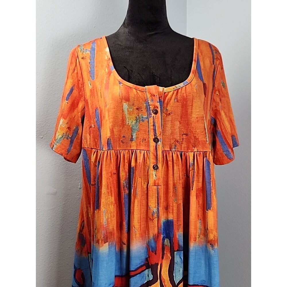 A-Line Round Neck Hekka Dress Large Short Sleeve Abstract Art Print Colorful - Picture 2 of 8